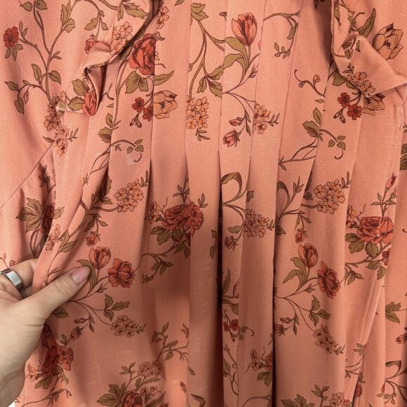 Mother of Pearl Dress Womens 10 Pink Crepe Midi Floral V-Neck Ruffle Cottage - Picture 5 of 16